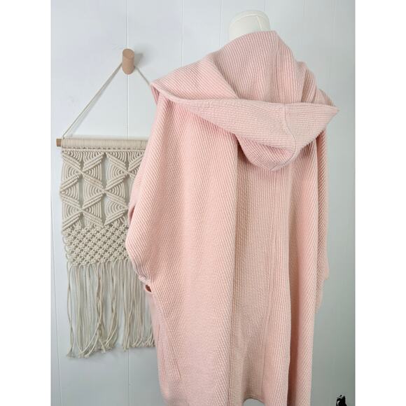 Aerie Pink Ribbed Hooded Sweater Cape Size Medium Longline Duster - Picture 8 of 9